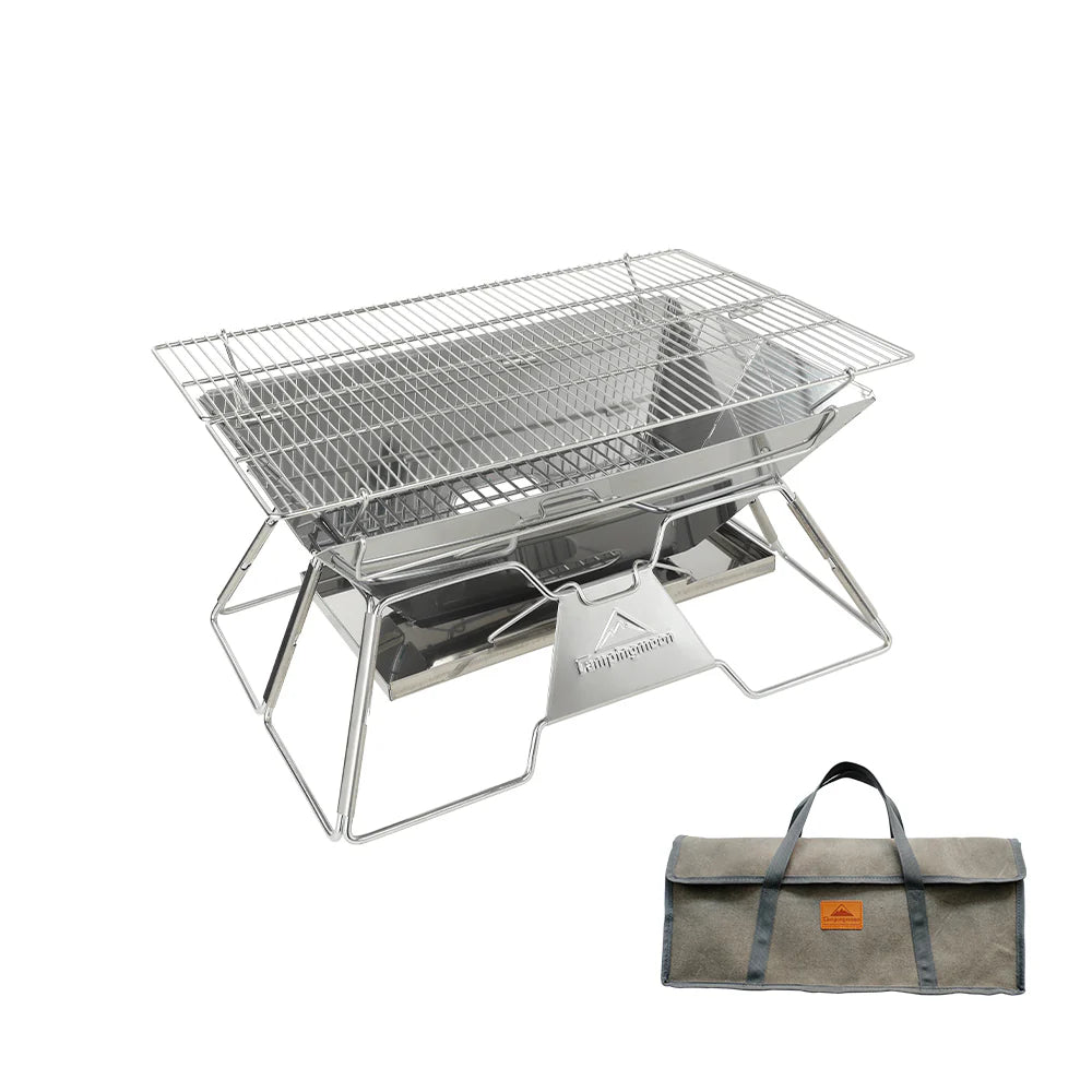 [Grill & Fire Pit] Camping Moon MT-3; Portable Stainless Steel Fire Pit & BBQ Grill with Carrying Bag, Foldable