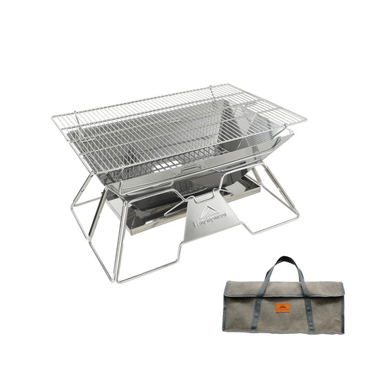 [Grill & Fire Pit] Campingmoon MT-3; Portable Stainless Steel Fire Pit & BBQ Grill with Carrying Bag, Foldable