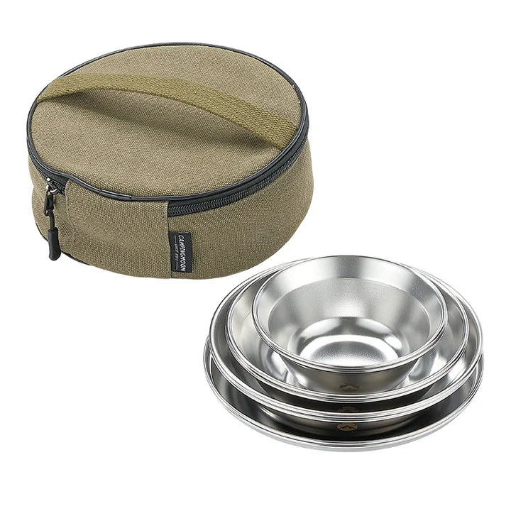 [Tableware] Campingmoon S395-2S; 2-Piece Stainless Steel Camping Plates Set, Dishwasher Safe