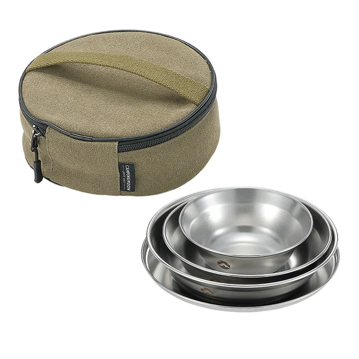 [Tableware] Campingmoon S395-1S; Stainless Steel Camping Plates Set, Dishwasher Safe