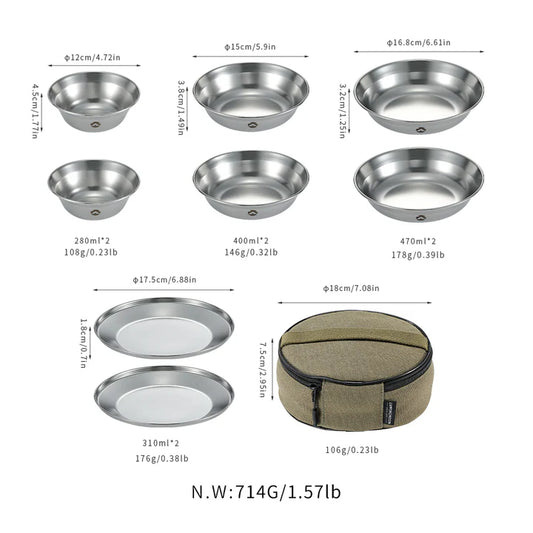 [Tableware] Campingmoon S395-2S; 2-Piece Stainless Steel Camping Plates Set, Dishwasher Safe