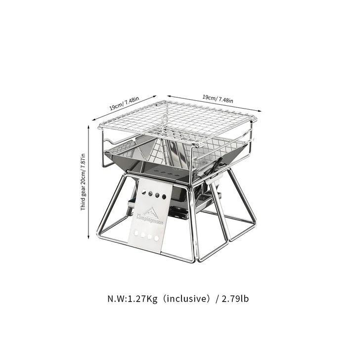 [Grill & Fire Pit] Camping Moon X-MINI; Small Portable Stainless Steel Tabletop Charcoal Grill with Carry Bag