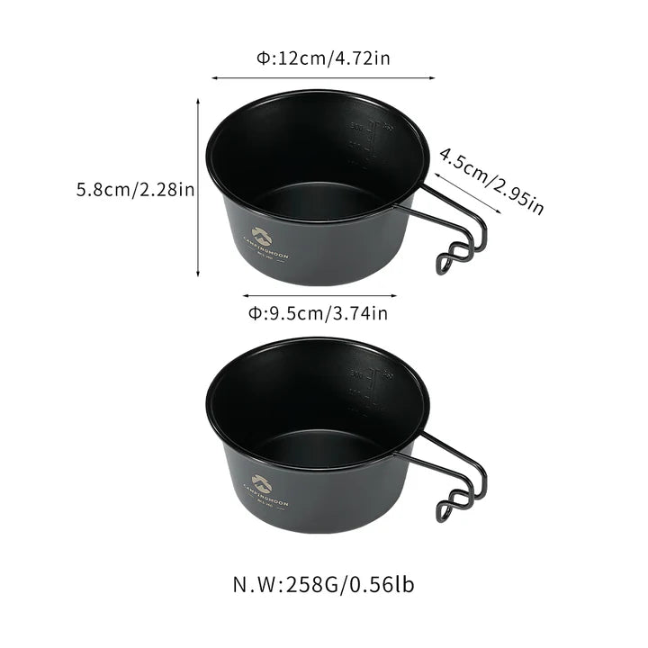 [Cookware] Campingmoon BKS-360; 2pcs Set Stainless Steel Deep Type Camping Sierra Cup 15oz, 450ml Black