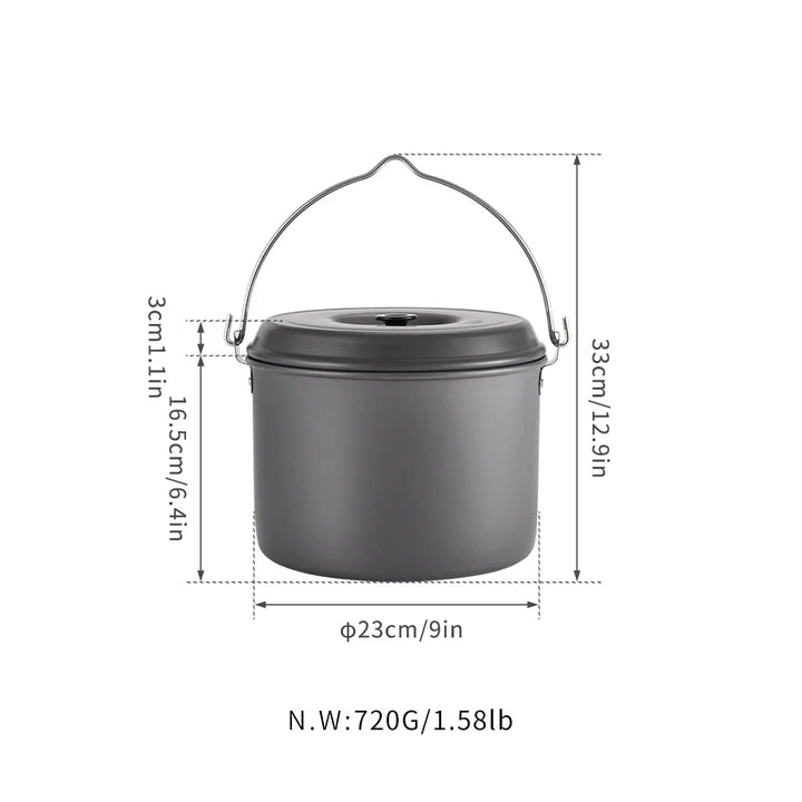 [Cookware] Campingmoon MC-255; Camping Pot 5.5-Quart Portable Campfire Cooking Hanging Pot Lightweight Aluminum