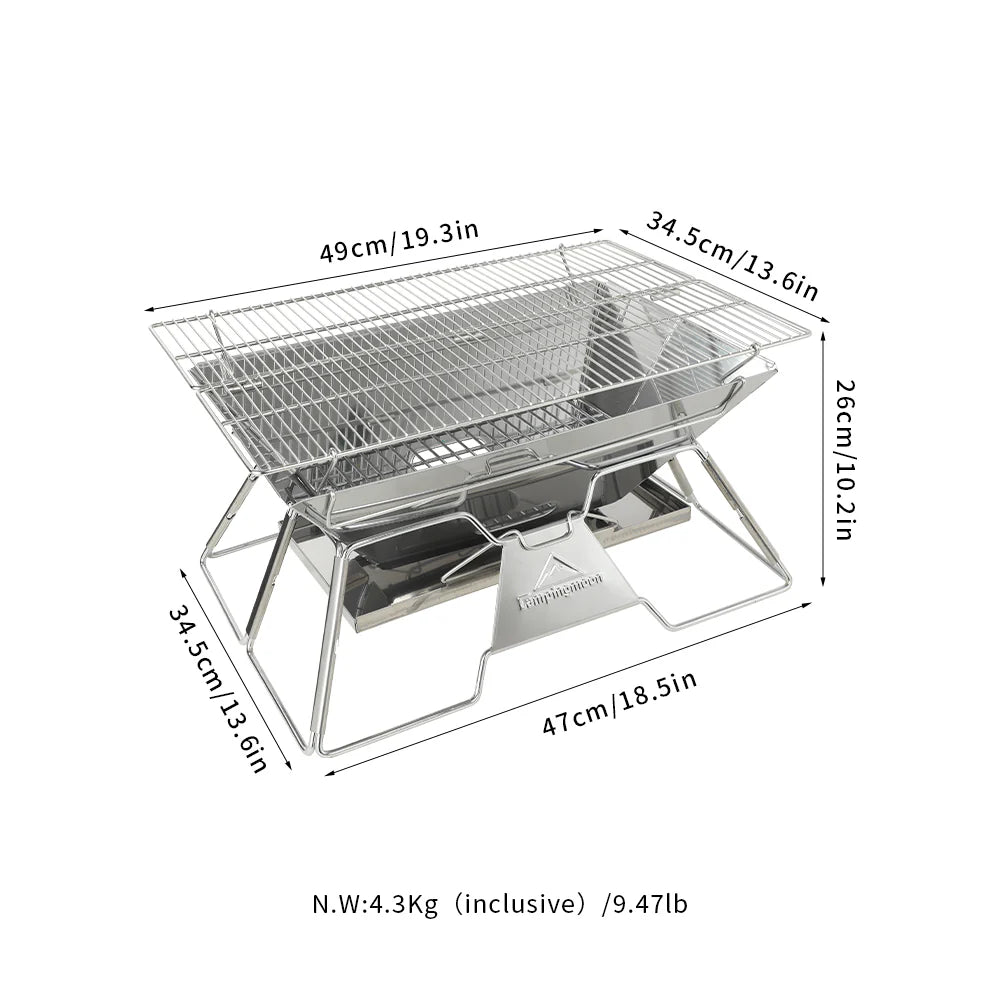 [Grill & Fire Pit] Camping Moon MT-3; Portable Stainless Steel Fire Pit & BBQ Grill with Carrying Bag, Foldable