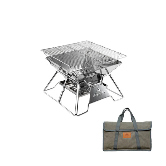 [Grill & Fire Pit] Campingmoon MT-2; Portable Stainless Steel Camping Grill, Foldable, 14-Inch