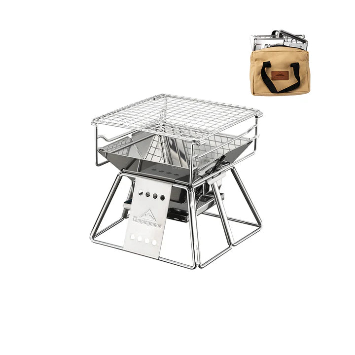 [Grill & Fire Pit] Camping Moon X-MINI; Small Portable Stainless Steel Tabletop Charcoal Grill with Carry Bag