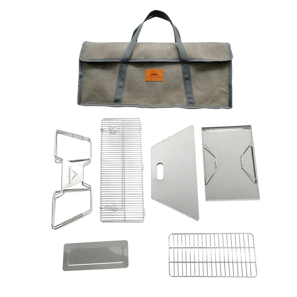 [Grill & Fire Pit] Camping Moon MT-3; Portable Stainless Steel Fire Pit & BBQ Grill with Carrying Bag, Foldable