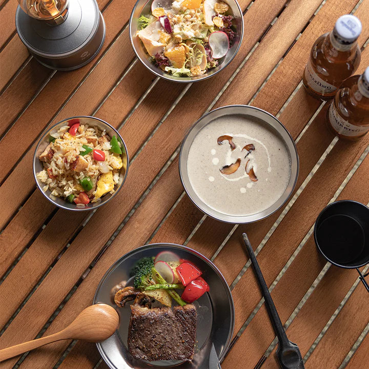 [Tableware] Campingmoon S395-2S; 2-Piece Stainless Steel Camping Plates Set, Dishwasher Safe