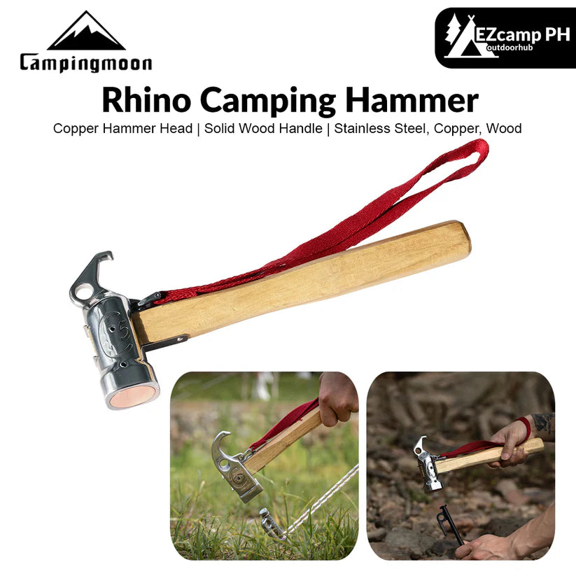 [Tent Tools] Campingmoon C5; Rhino Camping Hammer Portable Lightweight Multi-Purpose Stainless Steel Copper Head Solid Wood Handle Tent Peg Stakes Ground Nail