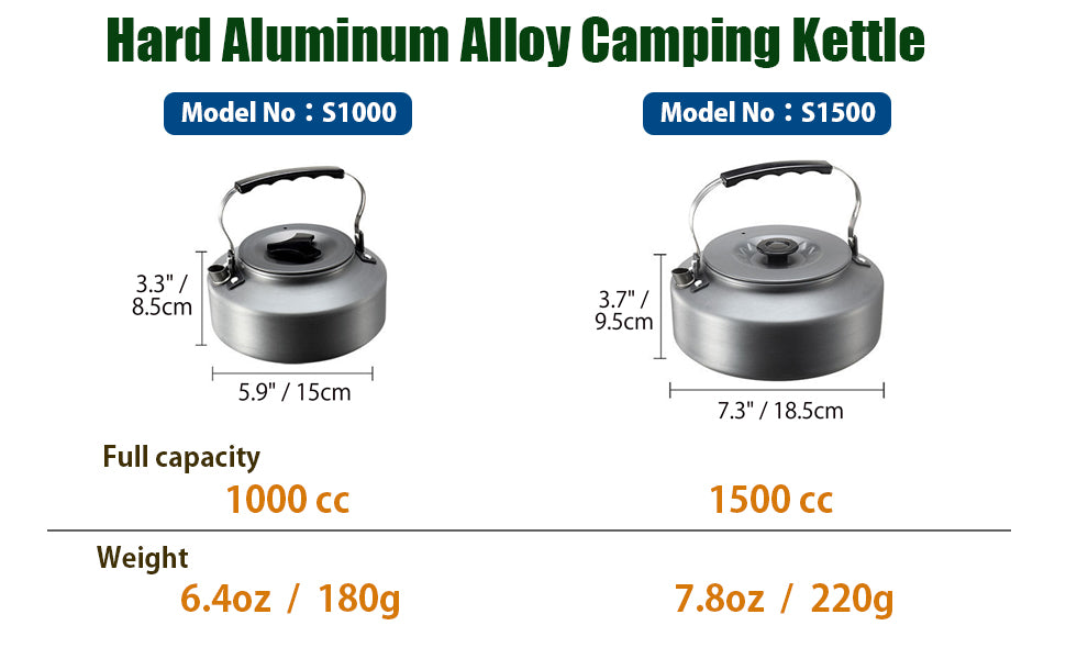 [Cookware] Campingmoon S1500; 1.5L Portable Ultra-Light Camping Kettle, Coffee & Tea Pot