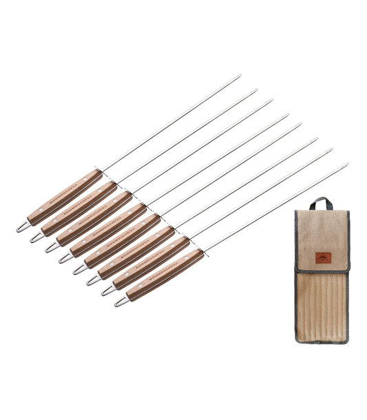[Cookware Accessory] Campingmoon K480; Outdoor Camping Barbecue Storage Bag with 8 Wooden Handles and 304 Stainless Steel Barbecue Flat Skewers