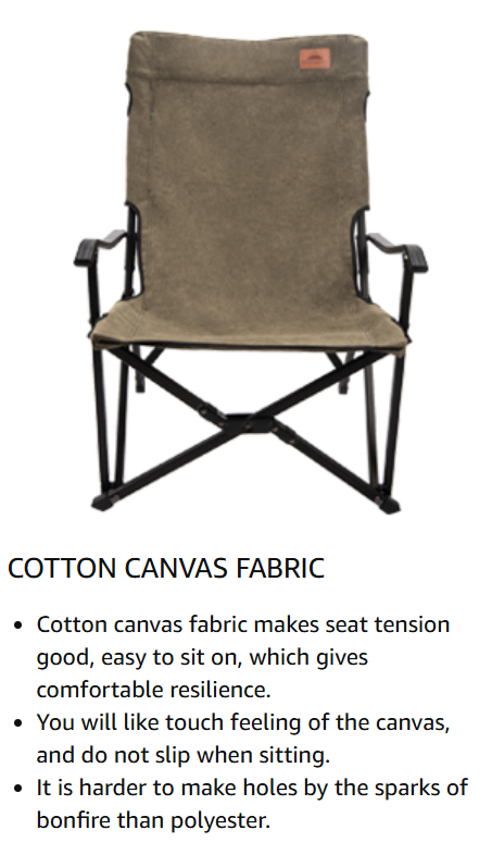 [Camping Chair] Campingmoon F-1003C-Black/Grey/Blue/Khaki/Brown; Foldable Chair Cotton Canvas Campfire Bonfire Open Fire Pits Camping Chair Low Style Chair