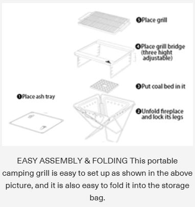 [Grill & Fire Pit] Campingmoon MT-035; 3-in-1 Portable Stainless Steel Wood Burning Grill & Fire Pit, 14x15.35-Inch, with Carrying Bag