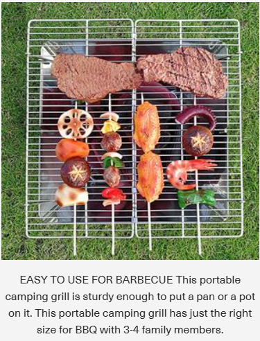 [Grill & Fire Pit] Campingmoon MT-2; Portable Stainless Steel Camping Grill, Foldable, 14-Inch