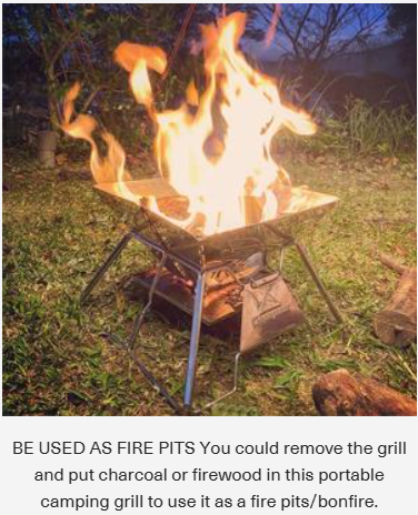 [Grill & Fire Pit] Campingmoon MT-2; Portable Stainless Steel Camping Grill, Foldable, 14-Inch