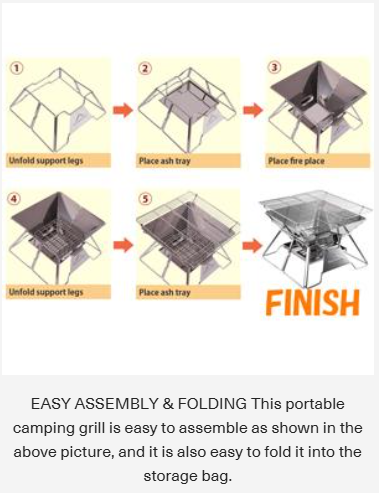 [Grill & Fire Pit] Campingmoon MT-2; Portable Stainless Steel Camping Grill, Foldable, 14-Inch