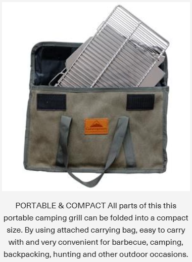 [Grill & Fire Pit] Campingmoon MT-2; Portable Stainless Steel Camping Grill, Foldable, 14-Inch