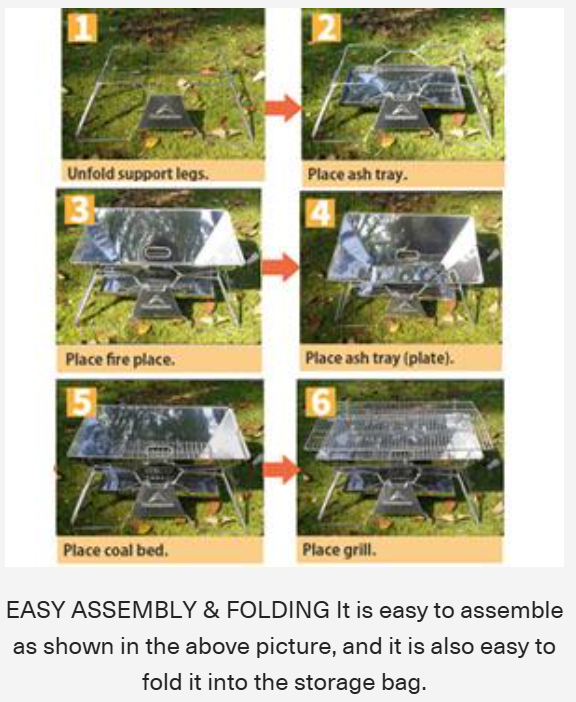 [Grill & Fire Pit] Camping Moon MT-3; Portable Stainless Steel Fire Pit & BBQ Grill with Carrying Bag, Foldable