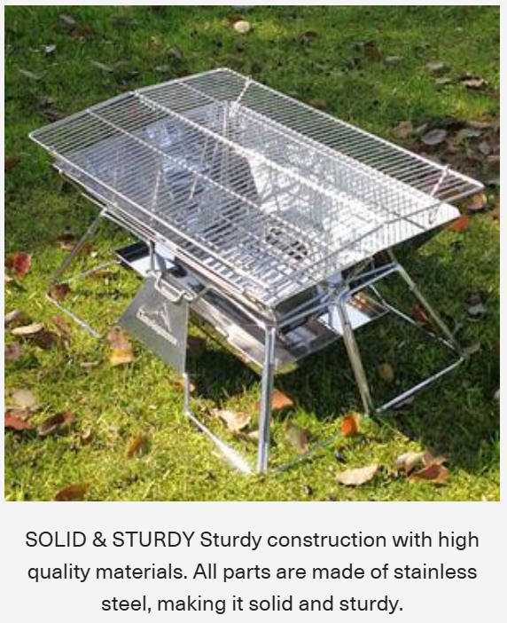 [Grill & Fire Pit] Camping Moon MT-3; Portable Stainless Steel Fire Pit & BBQ Grill with Carrying Bag, Foldable