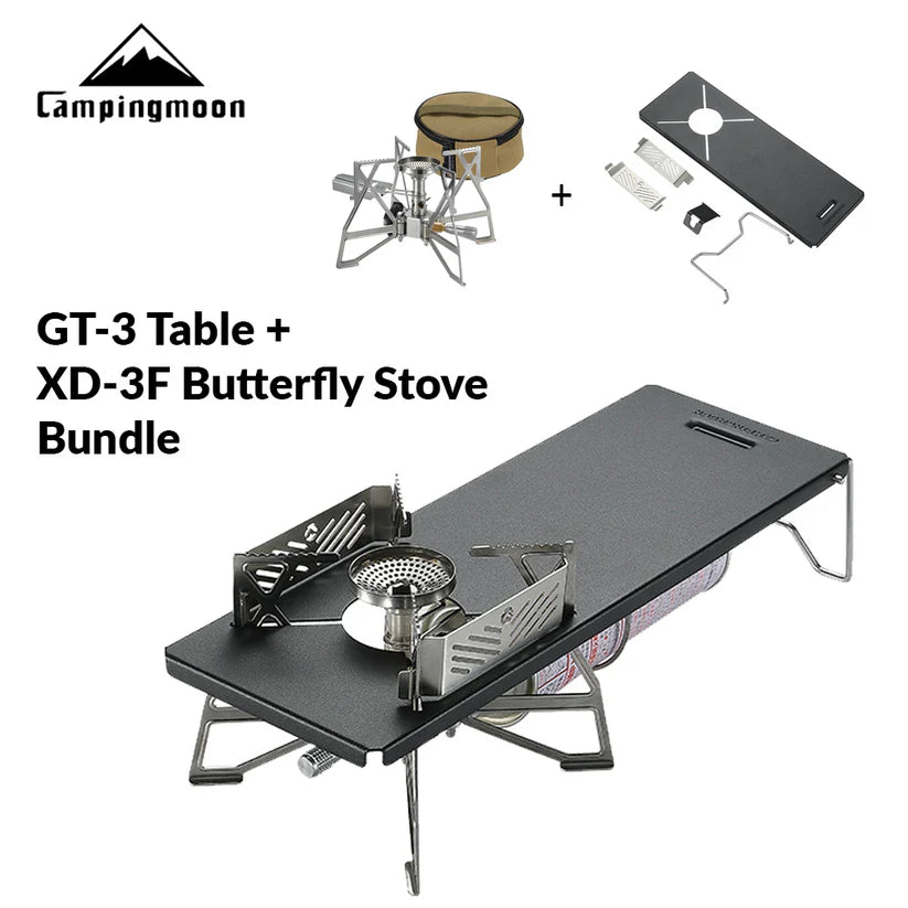 [Tableware] Campingmoon GT-3; Butterfly Stove Table IGT Compatible Outdoor Camping Butane Gas Canister Cooking Burner Ultralight Portable Folding Table Bracket Mount for XD-3F Half Unit