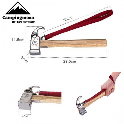 [Tent Tools] Campingmoon C6; Camping Hammer Peg Tent Stake Hammer Stainless Steel Head Wood Hand with Tent Tarp Stake Remover
