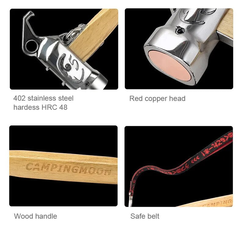 [Tent Tools] Campingmoon C5; Rhino Camping Hammer Portable Lightweight Multi-Purpose Stainless Steel Copper Head Solid Wood Handle Tent Peg Stakes Ground Nail