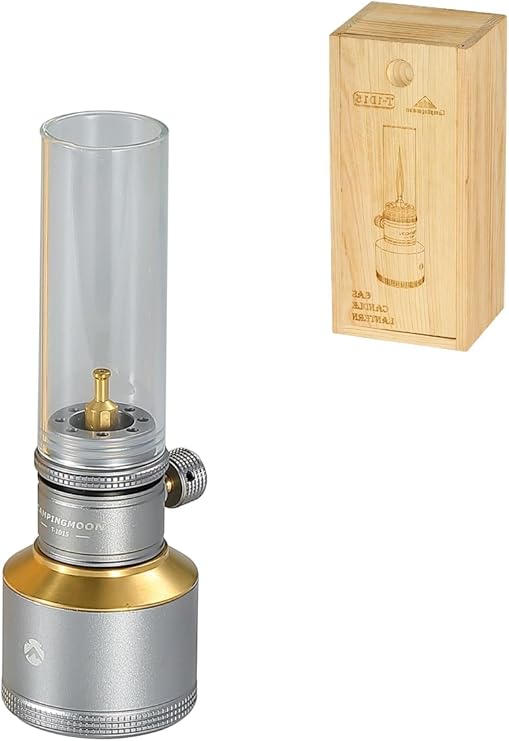 [Heater & Lantern] Campingmoon T-1D15; Camping Gas Lantern, Wooden Case Gas Candle with Empty Tank
