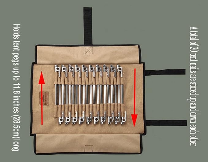 [Tent Tools] Campingmoon B-126; Tent Storage Bag, Can Holds 20 of The Long Tent Stakes, Thickened Canvas Can Withstand Tent Stakes Heavy Duty