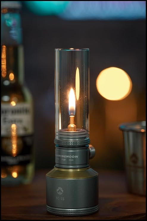 [Heater & Lantern] Campingmoon T-1D15; Camping Gas Lantern, Wooden Case Gas Candle with Empty Tank