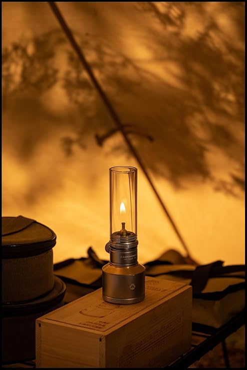 [Heater & Lantern] Campingmoon T-1D15; Camping Gas Lantern, Wooden Case Gas Candle with Empty Tank