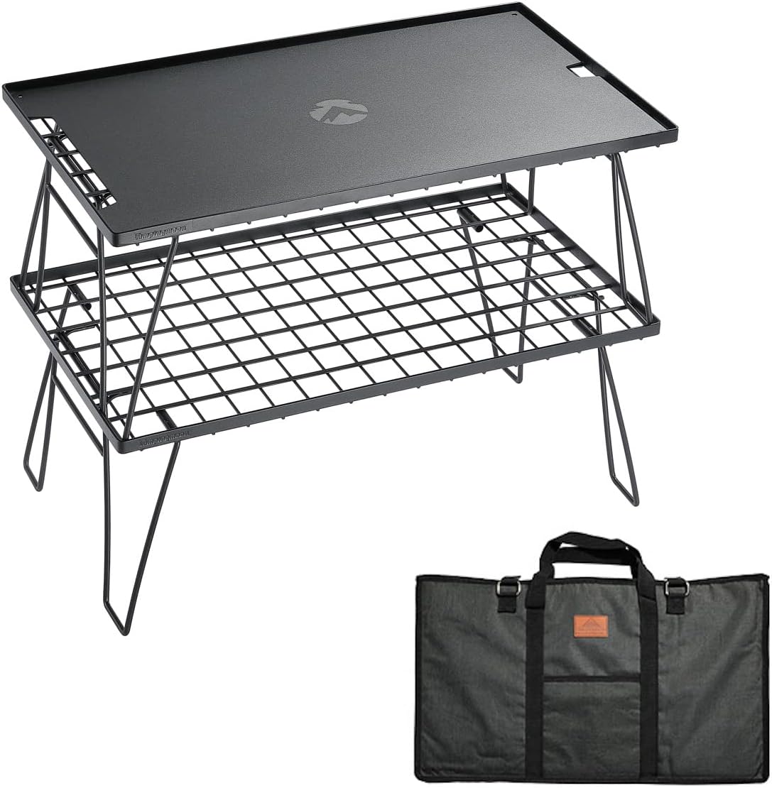 [Accessory] Campingmoon T-230-2TM; 2Pcs Outdoor Folding Multipurpose Storage Rack with Carrying Bag, Steel Plating Black
