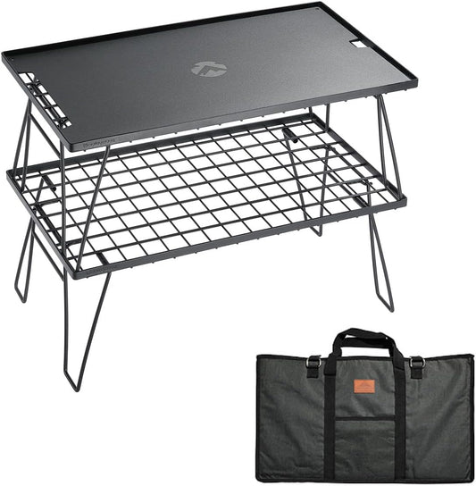 [Accessory] Campingmoon T-230-2TM2; Field Rack, Ground Rack, Folding Rack, Black Plated Steel, Storage Bag Included, 2 Pieces, Aluminum Top Plate Set