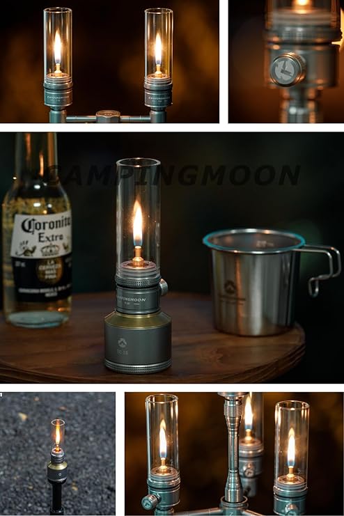 [Heater & Lantern] Campingmoon T-1D15; Camping Gas Lantern, Wooden Case Gas Candle with Empty Tank