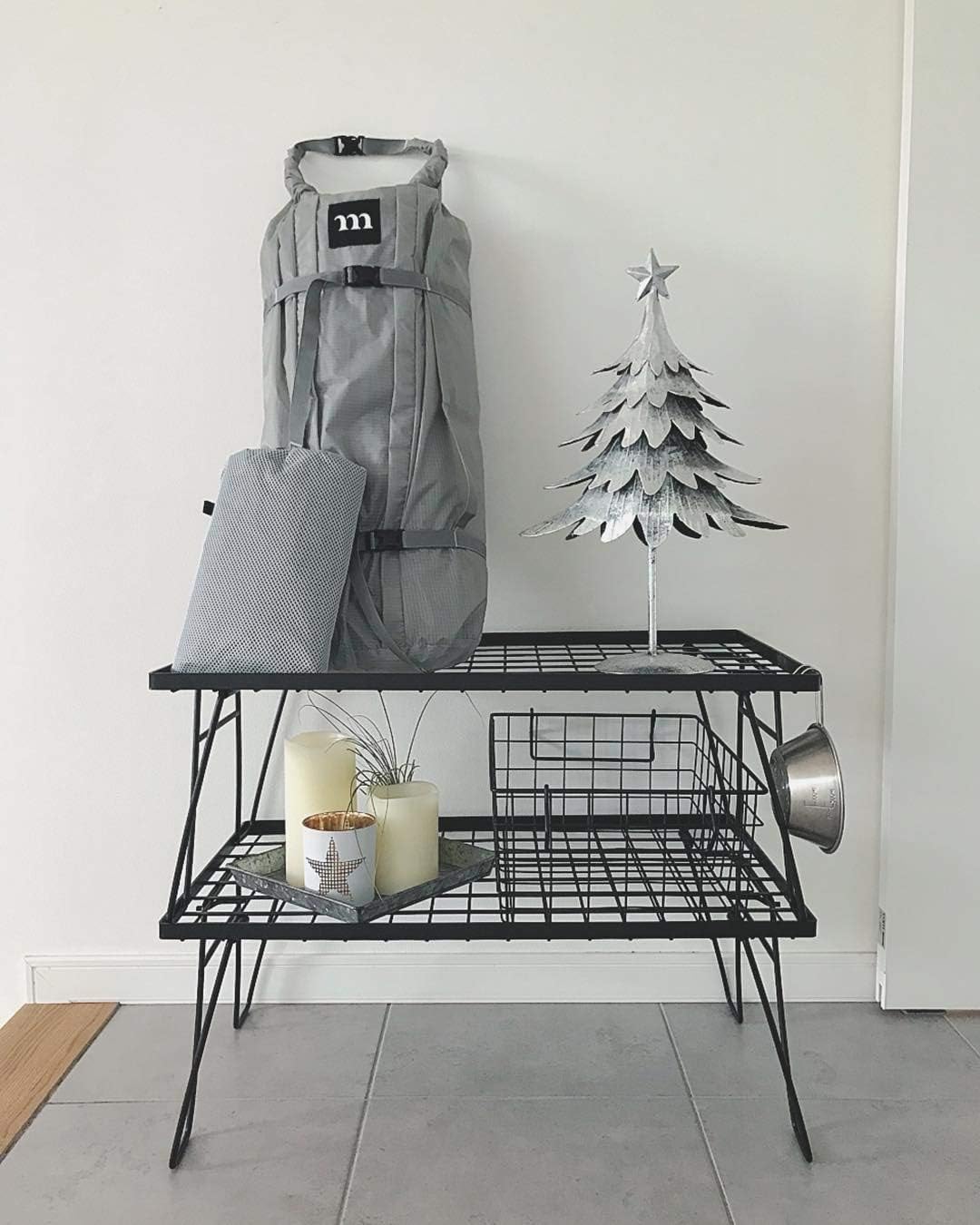 [Accessory] Campingmoon T-230-2TM; 2Pcs Outdoor Folding Multipurpose Storage Rack with Carrying Bag, Steel Plating Black