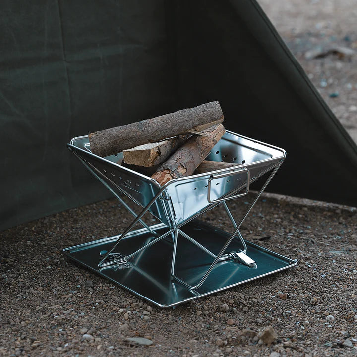 [Grill & Fire Pit] Campingmoon MT-035; 3-in-1 Portable Stainless Steel Wood Burning Grill & Fire Pit, 14x15.35-Inch, with Carrying Bag