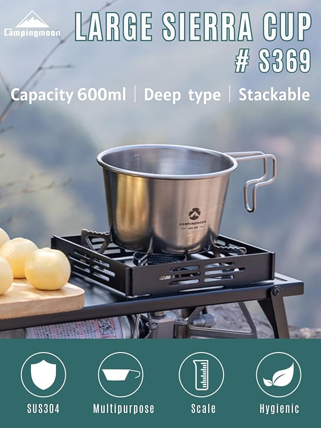 [Cookware] Campingmoon S369; Deep Sierra Cup 600ml Outdoor Camping Stainless Steel Sierra Cup Deep