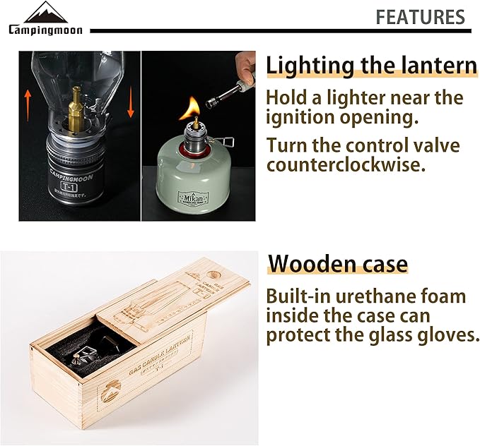 [Heater & Lantern] Campingmoon T-1; Camping Gas Lantern with Wooden Lantern Case