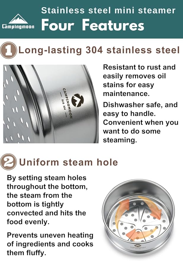 [Cookware] Campingmoon S362; Premium 4.7-Inch Mini Steamer for Sierra Cup, Durable 304 Stainless Steel