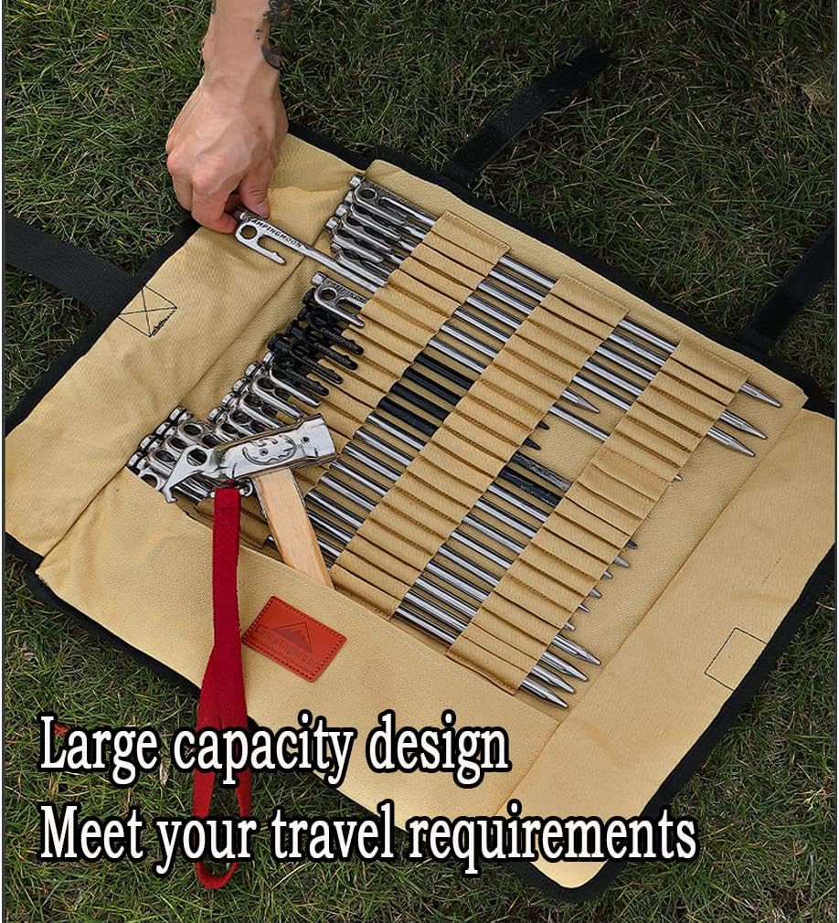 [Tent Tools] Campingmoon B-135; Tent Storage Bag , Can Holds 20 of The Long Tent Stakes, Thickened Canvas Can Withstand Tent Stakes Heavy Duty