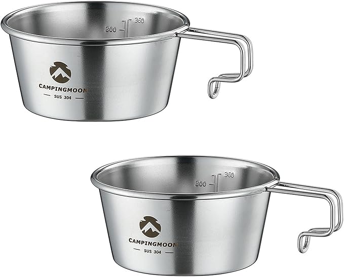 [Cookware] Campingmoon S360; 2pcs Set Stainless Steel Deep Type Camping Sierra Cup 450ml