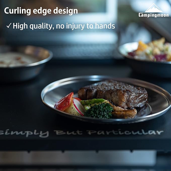 [Tableware] Campingmoon S395-1S; Stainless Steel Camping Plates Set, Dishwasher Safe