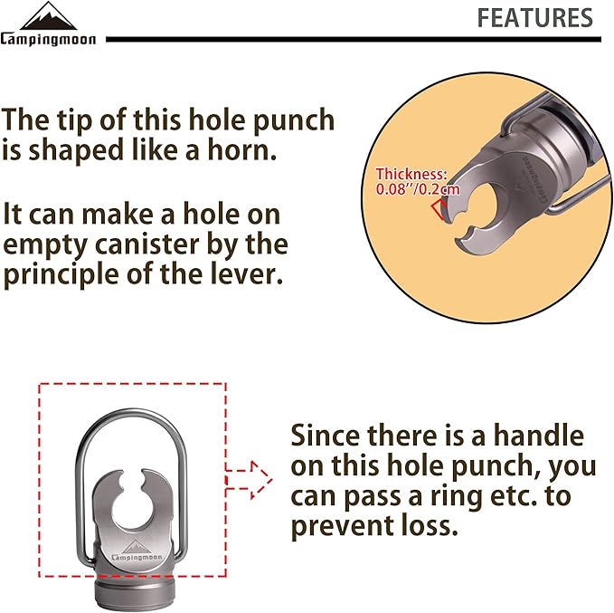 [Accessory] Campingmoon Z14; Camping Butane Canister Recycling Tool, Hole Punch, Gas Remover, Can be Hung on The Keychain