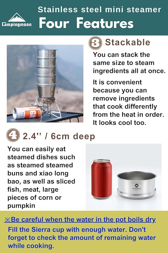 [Cookware] Campingmoon S362; Premium 4.7-Inch Mini Steamer for Sierra Cup, Durable 304 Stainless Steel
