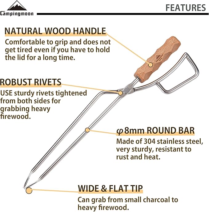 [Accessory] Campingmoon MS-42; Stainless Steel Fireplace Firewood Tongs