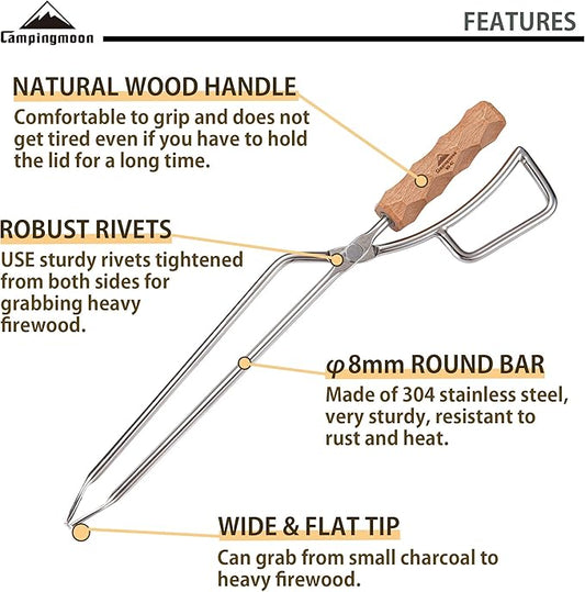 [Accessory] Campingmoon MS-42; Stainless Steel Fireplace Firewood Tongs