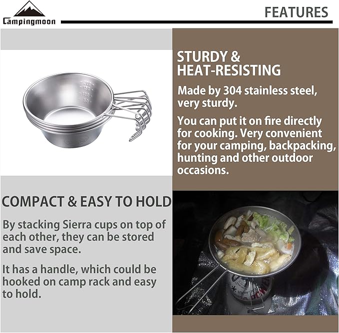 [Cookware] Campingmoon S-220-2P; 2-Piece Stainless Steel Sierra Cup, 310ml