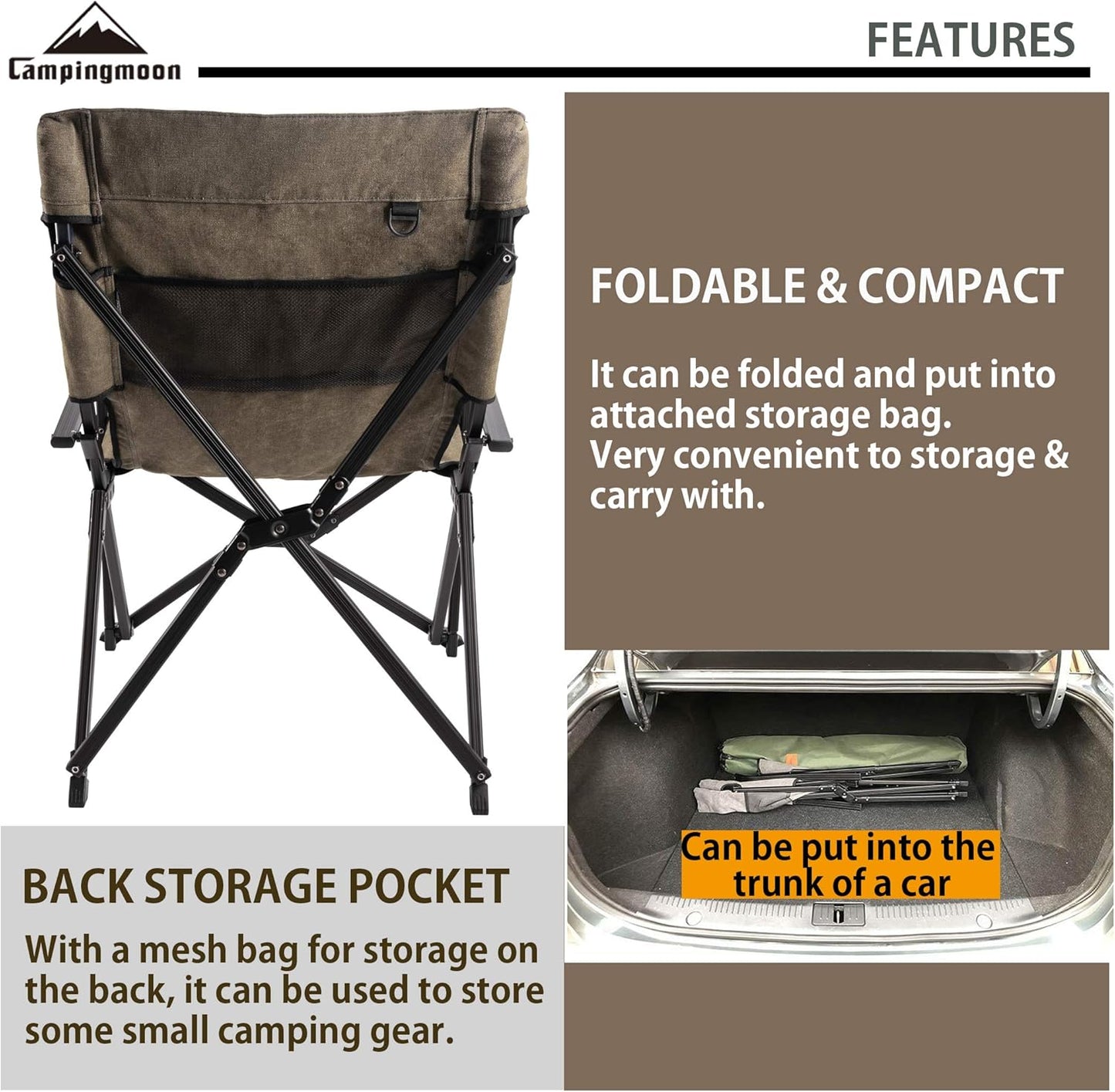 [Camping Chair] Campingmoon F-1003C-Black/Grey/Blue/Khaki/Brown; Foldable Chair Cotton Canvas Campfire Bonfire Open Fire Pits Camping Chair Low Style Chair