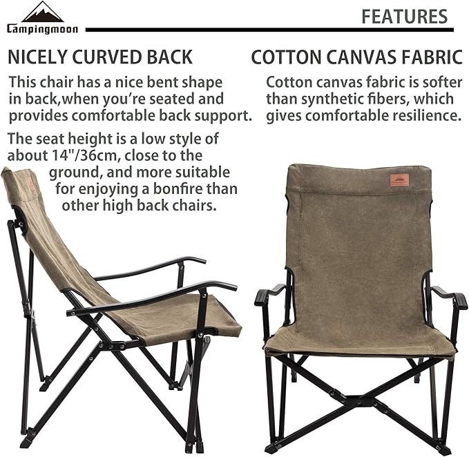 [Camping Chair] Campingmoon F-1003C-Black/Grey/Blue/Khaki/Brown; Foldable Chair Cotton Canvas Campfire Bonfire Open Fire Pits Camping Chair Low Style Chair