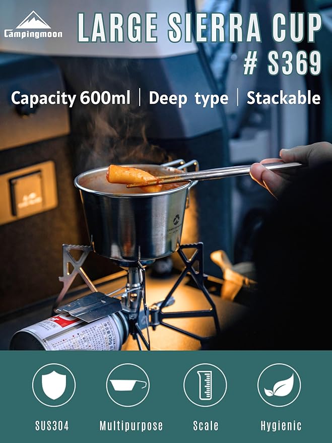 [Cookware] Campingmoon S369; Deep Sierra Cup 600ml Outdoor Camping Stainless Steel Sierra Cup Deep